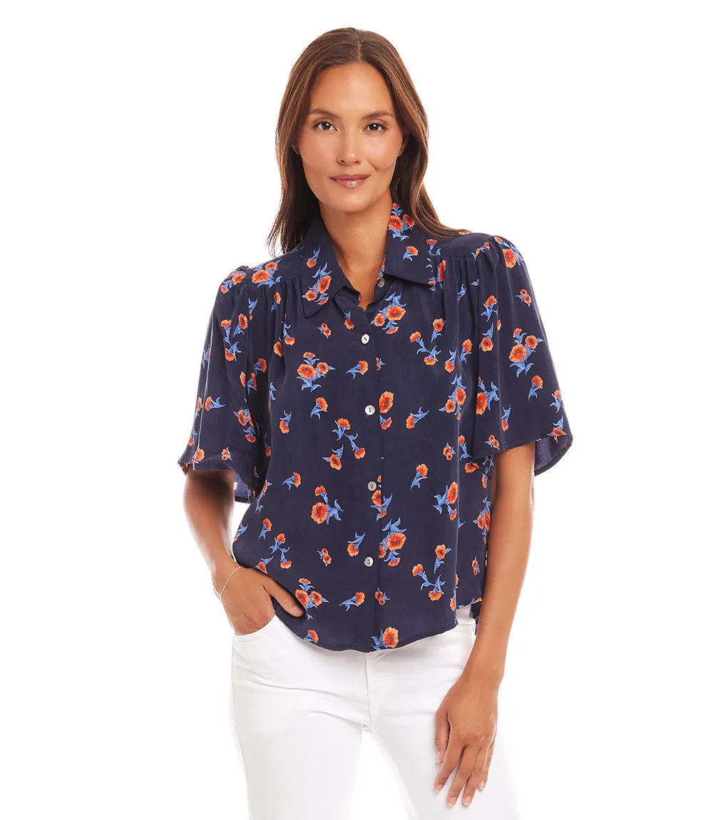 Shirred Button Up Blouse