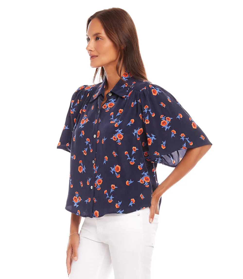 Shirred Button Up Blouse