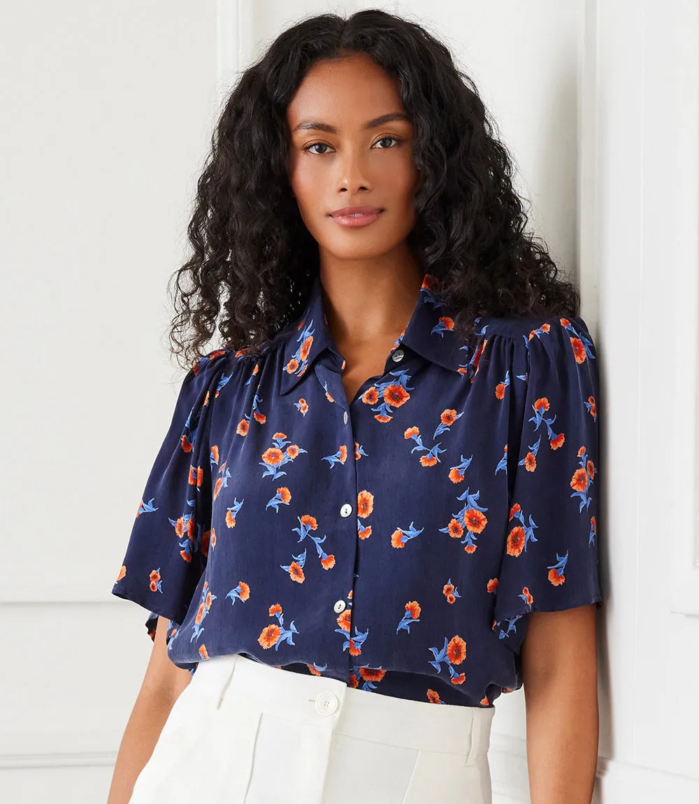 Shirred Button Up Blouse