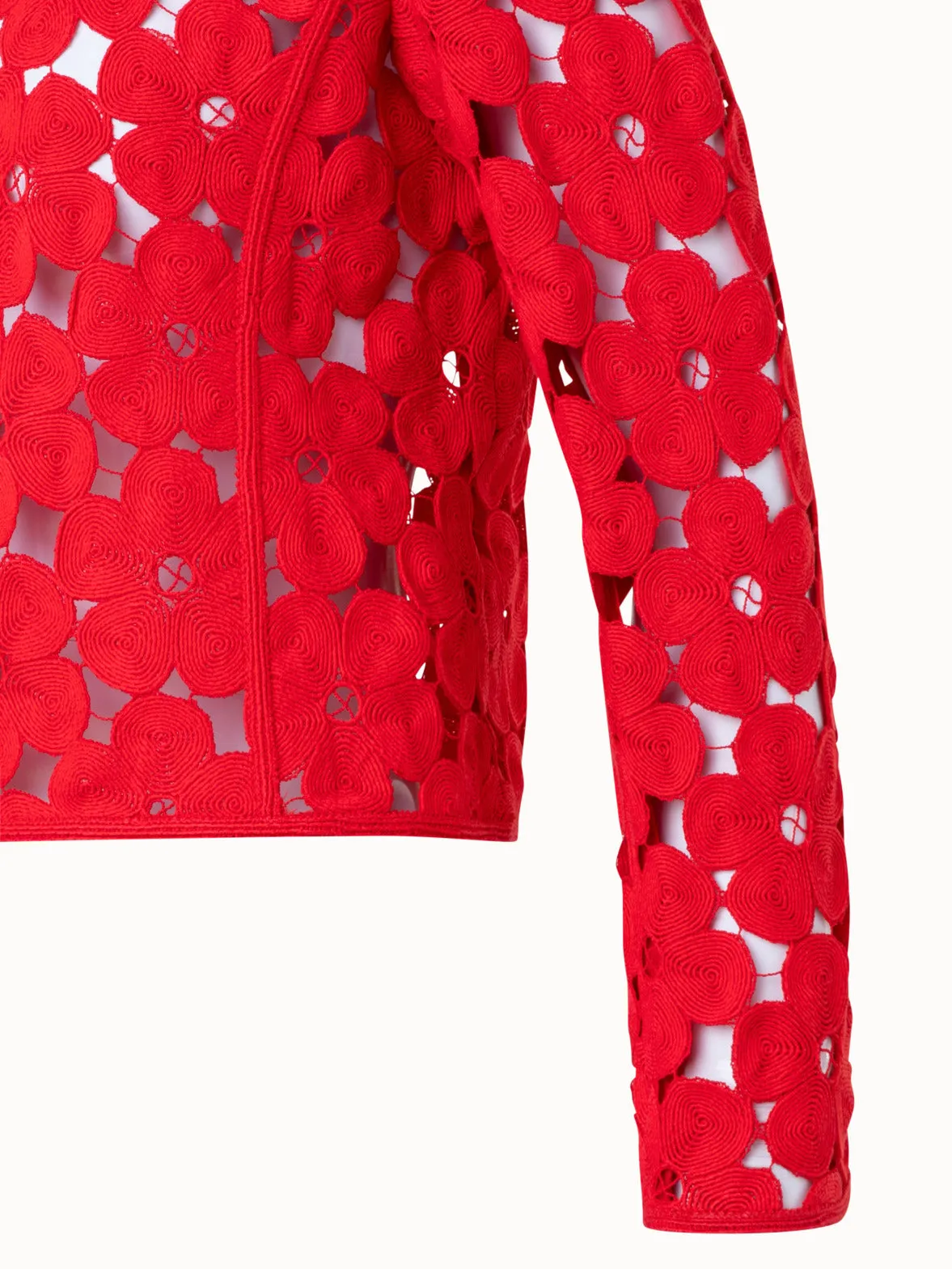 Short Silk Jacket with Anemone Embroidery
