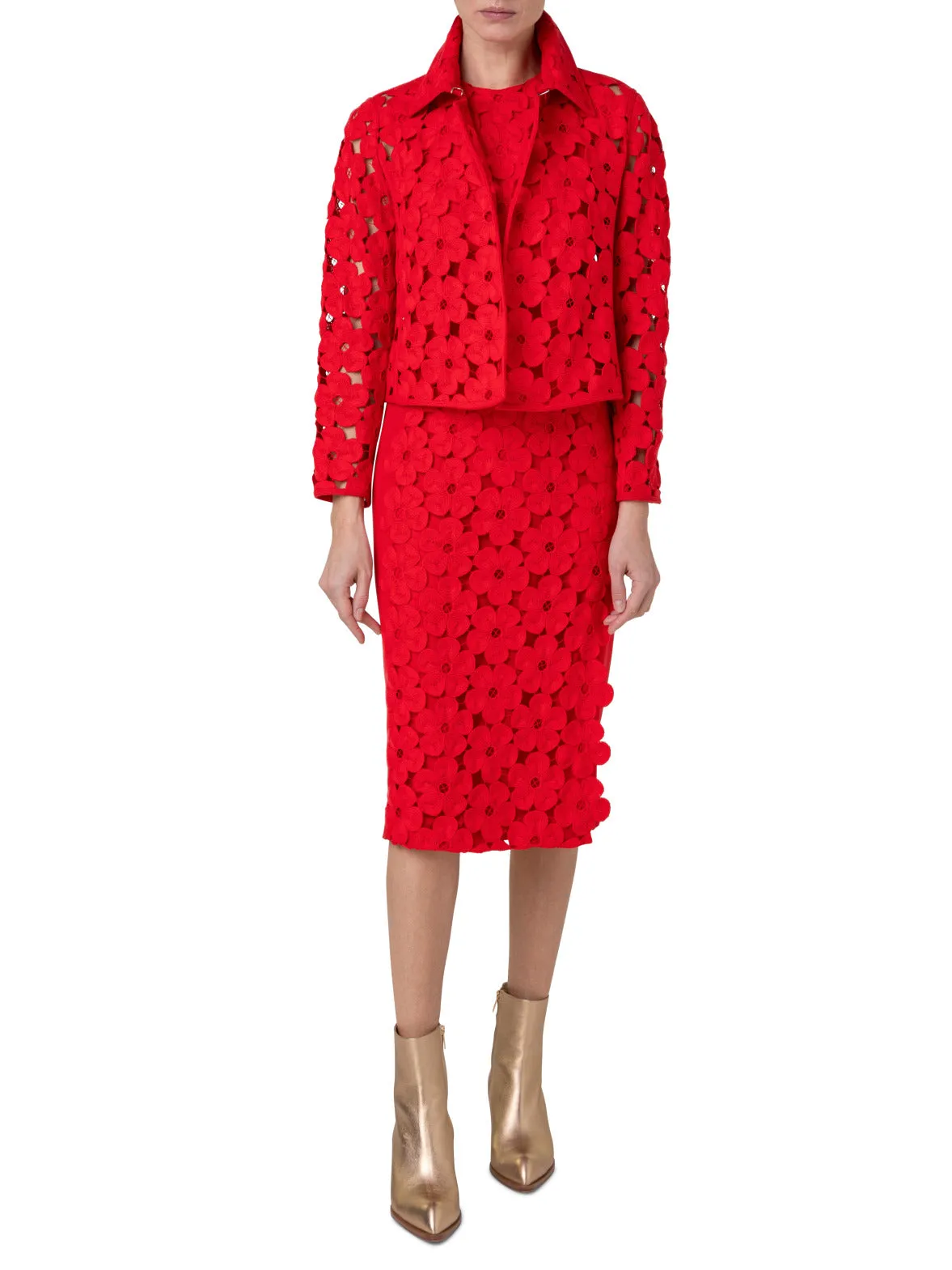 Short Silk Jacket with Anemone Embroidery