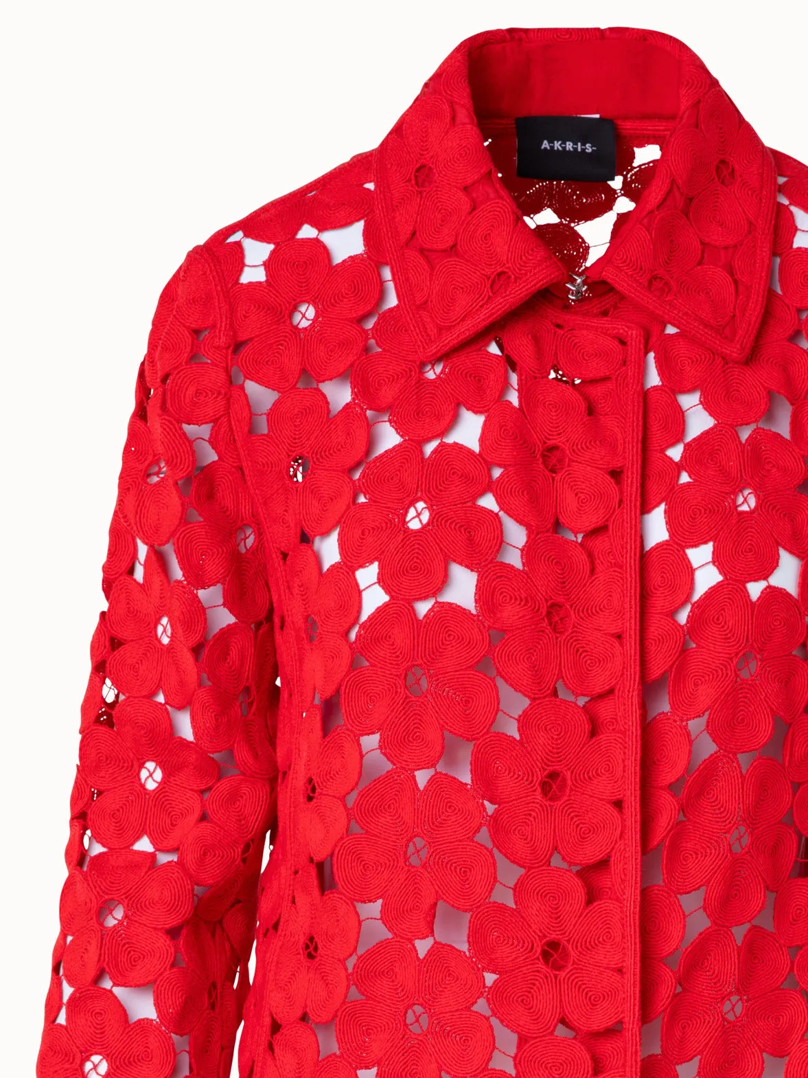 Short Silk Jacket with Anemone Embroidery