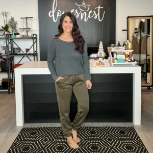 Side-Paneled Joggers with Zippered Back Pocket - Olive