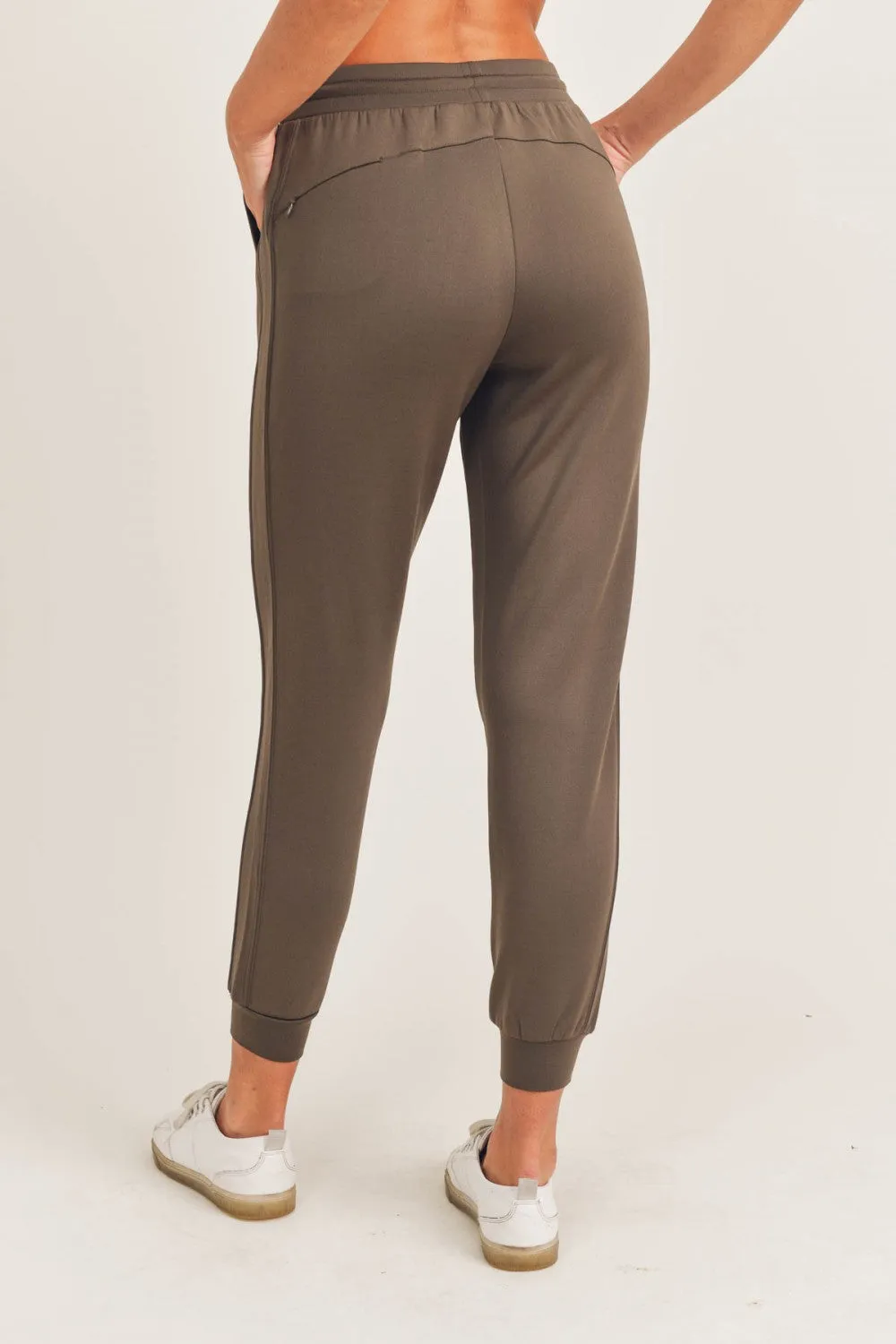 Side-Paneled Joggers with Zippered Back Pocket - Olive