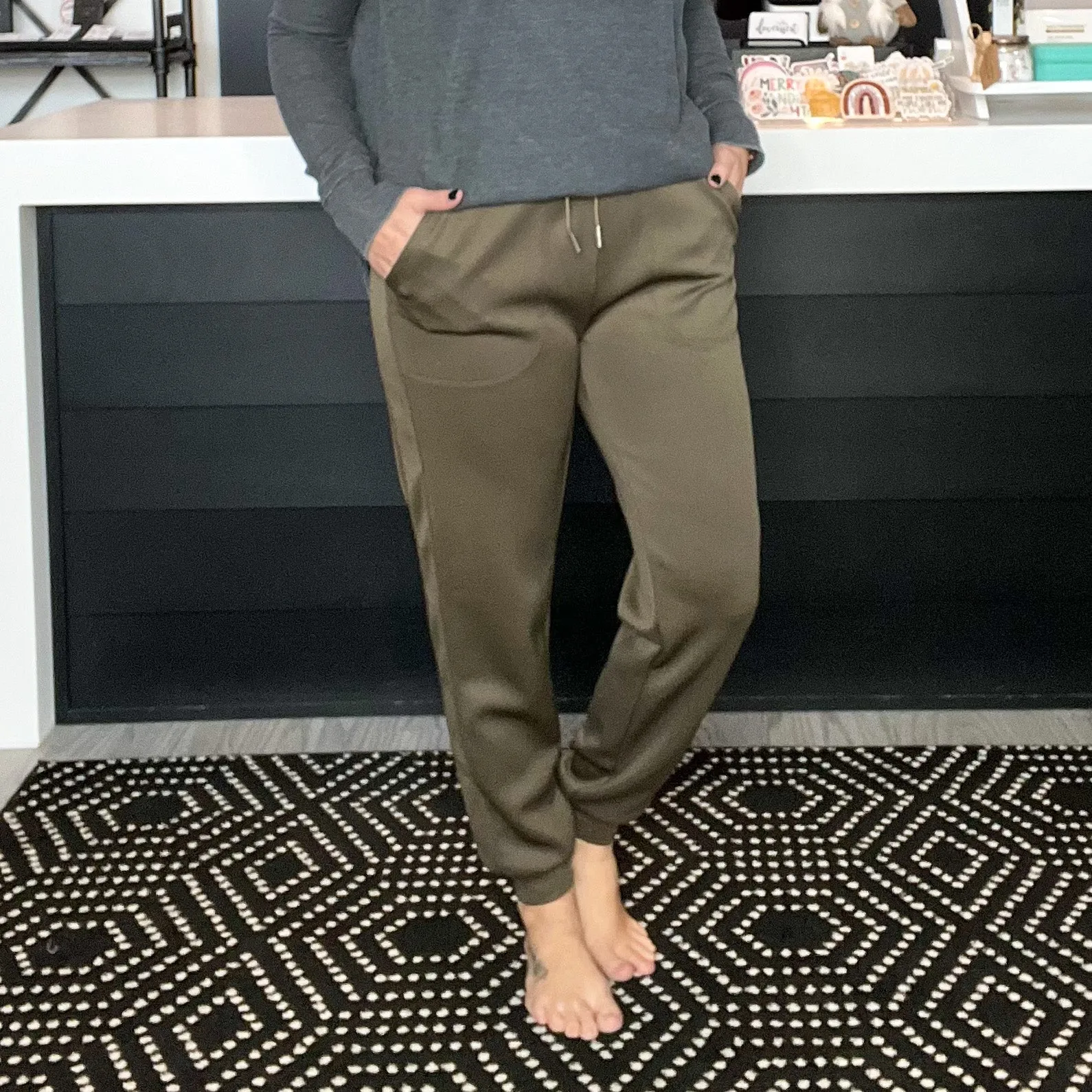 Side-Paneled Joggers with Zippered Back Pocket - Olive