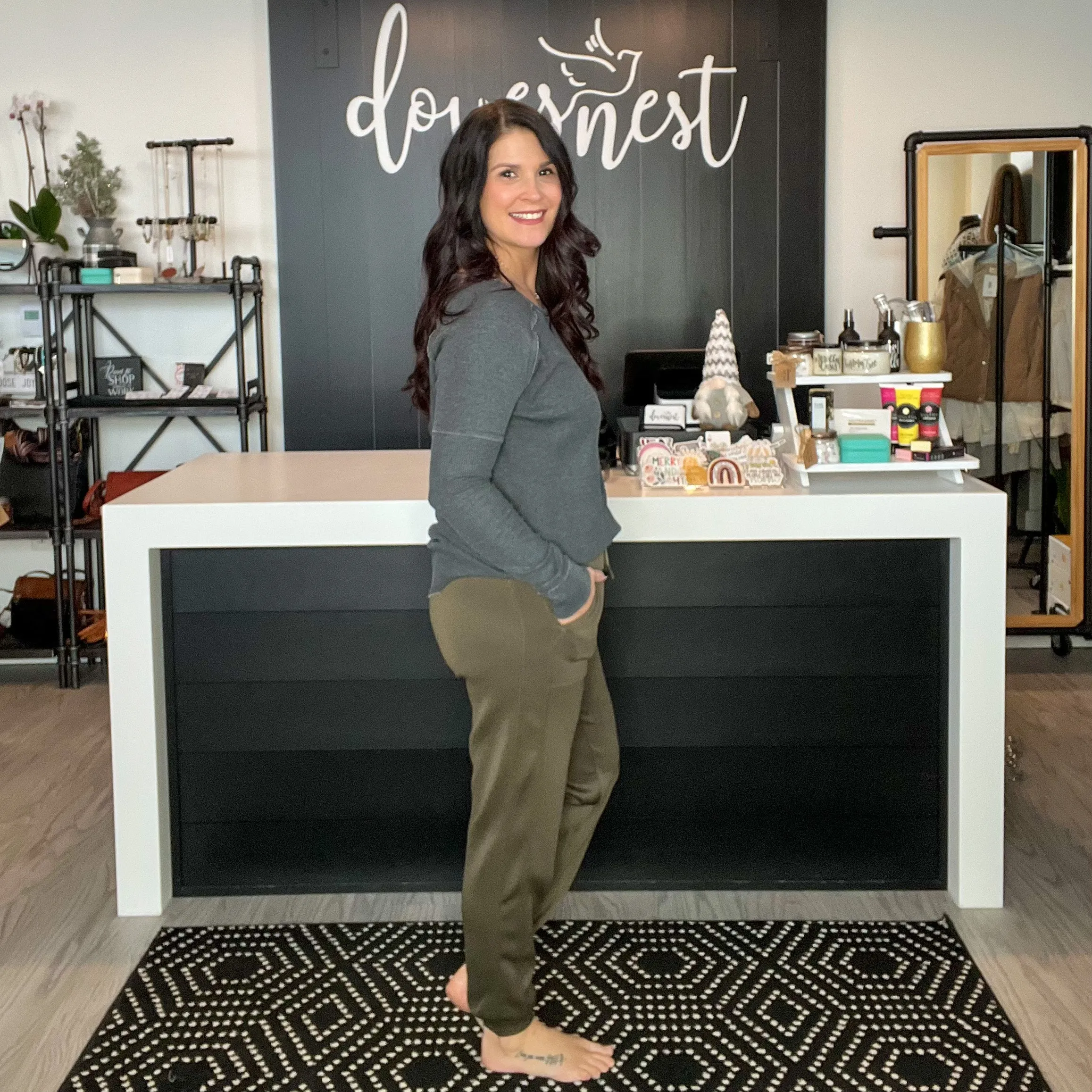 Side-Paneled Joggers with Zippered Back Pocket - Olive