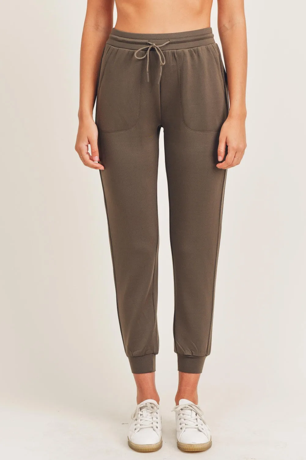 Side-Paneled Joggers with Zippered Back Pocket - Olive