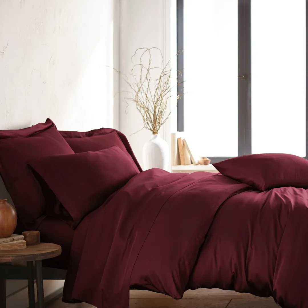 Signature Bamboo Viscose Duvet Cover Set in Ruby Red