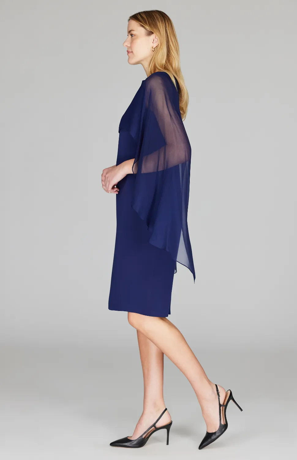 Silk Dress w/ Chiffon Capelet
