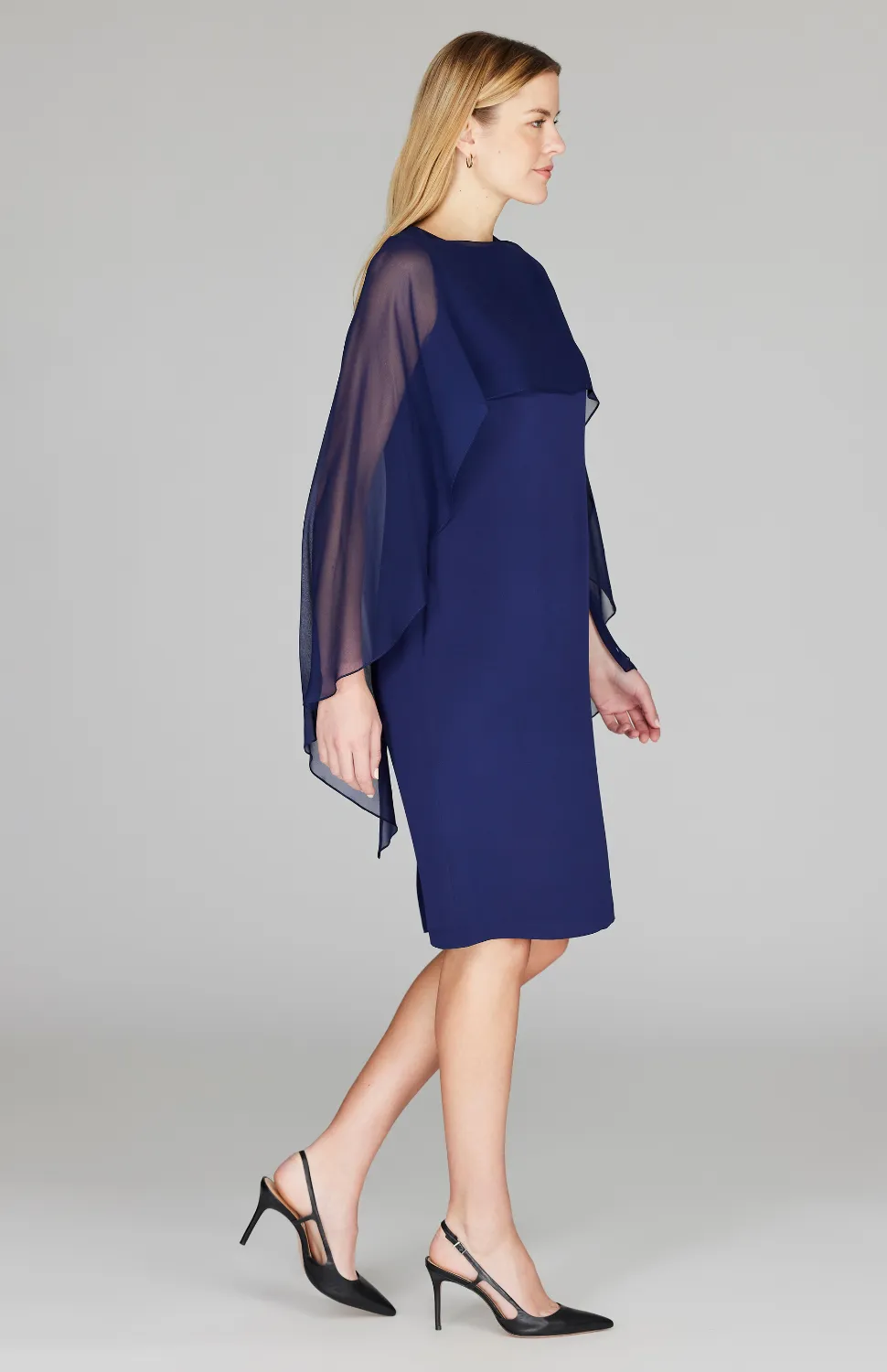 Silk Dress w/ Chiffon Capelet