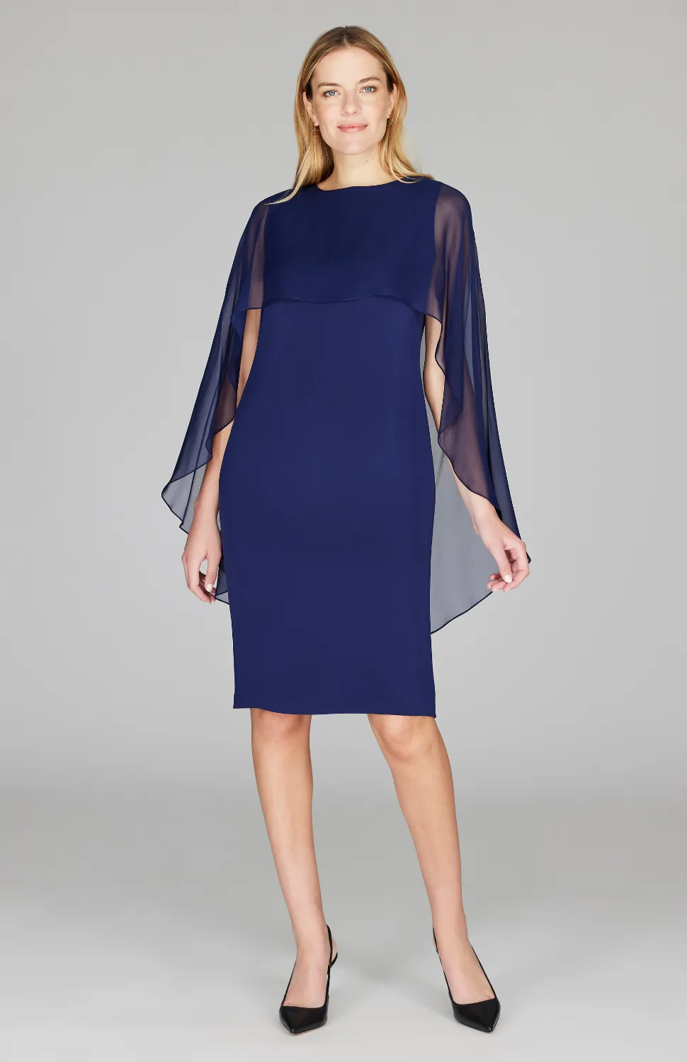 Silk Dress w/ Chiffon Capelet