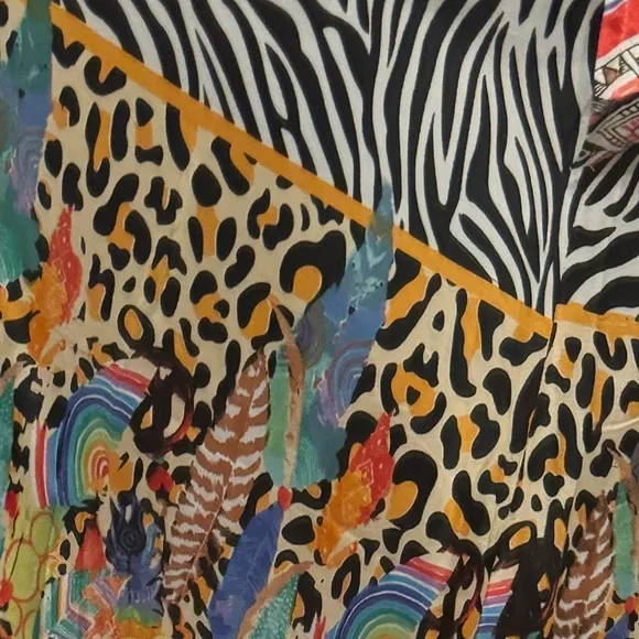 Silk Maxi Dress In Multi-print Animal Feather Designed In &amp; Imported From Italy