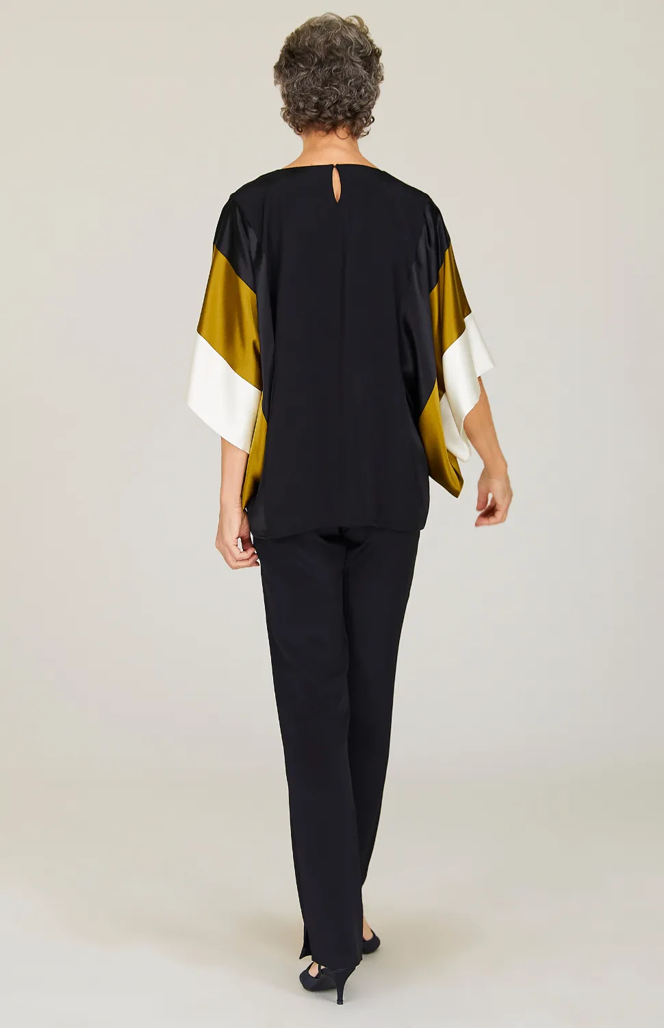 Silk Tunic w/Contrast Satin Bands & V Inset