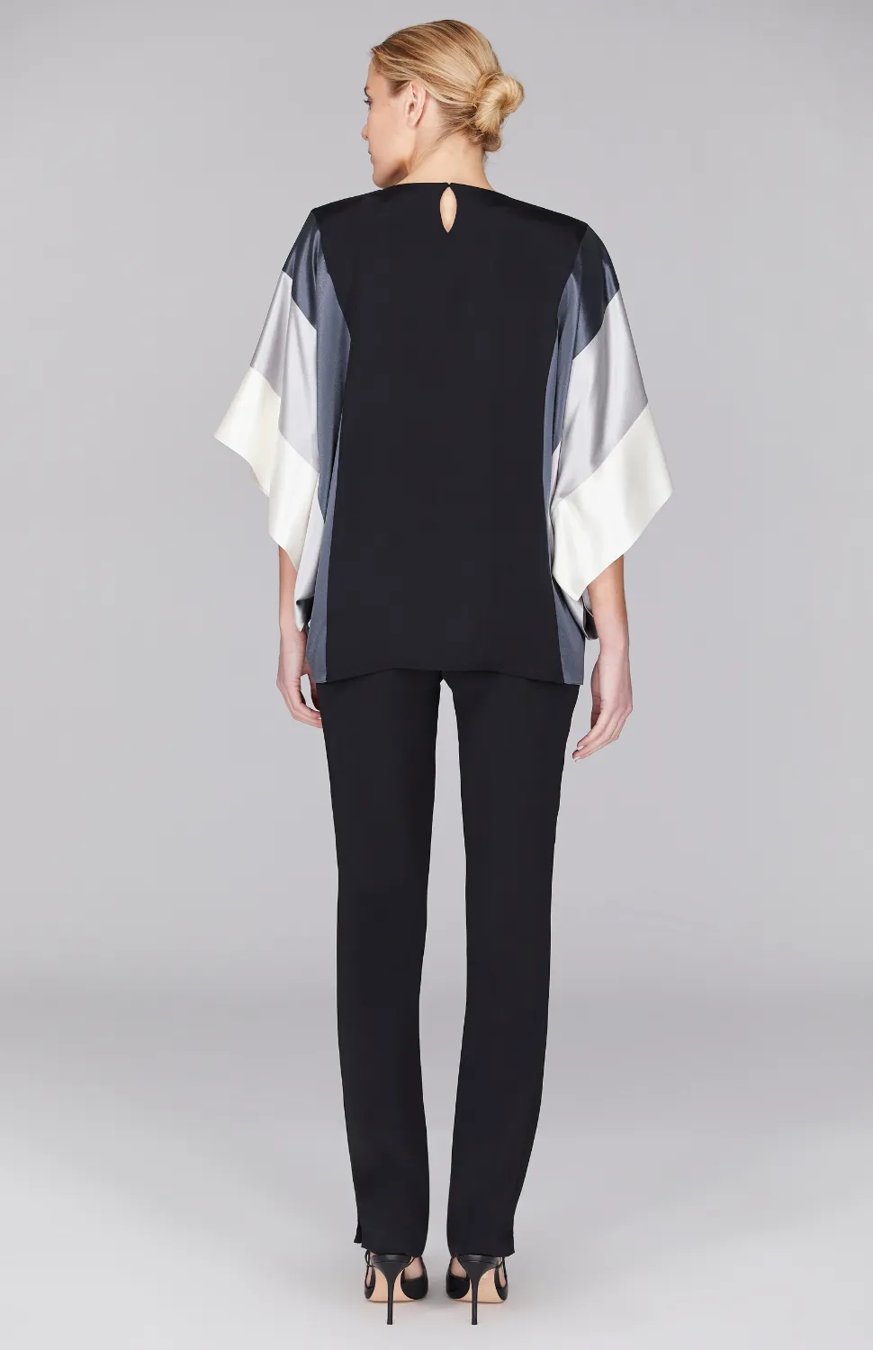 Silk Tunic w/Contrast Satin Bands & V Inset