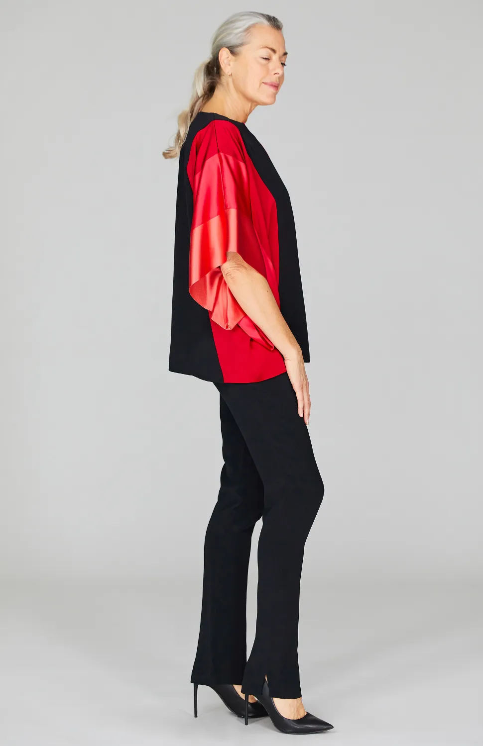 Silk Tunic w/Contrast Satin Bands & V Inset