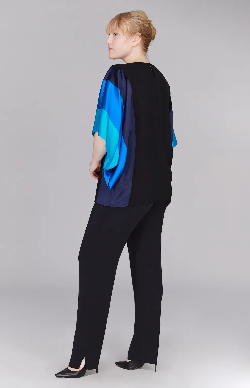 Silk Tunic w/Contrast Satin Bands & V Inset