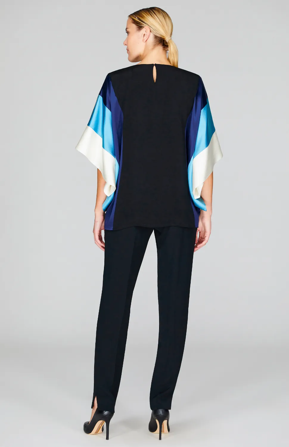 Silk Tunic w/Contrast Satin Bands & V Inset