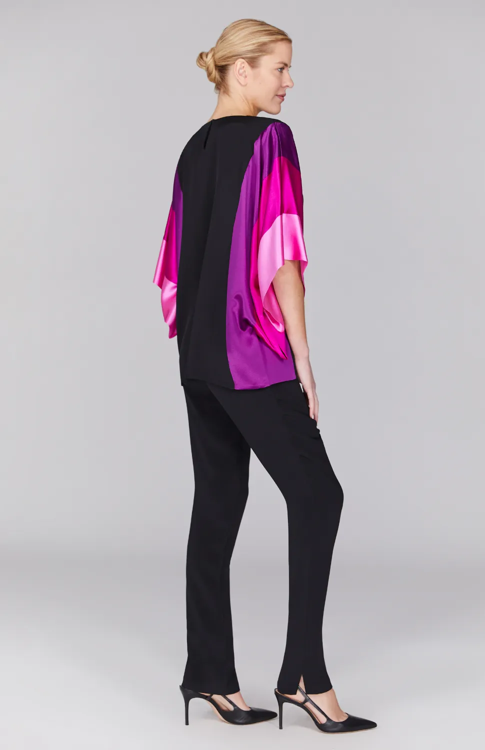 Silk Tunic w/Contrast Satin Bands & V Inset