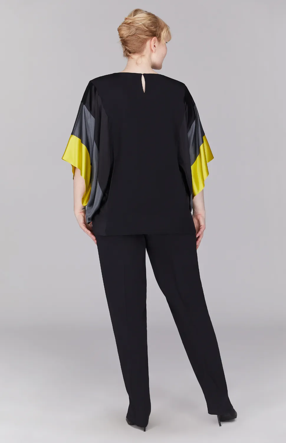 Silk Tunic w/Contrast Satin Bands & V Inset