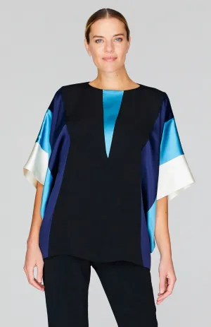 Silk Tunic w/Contrast Satin Bands & V Inset