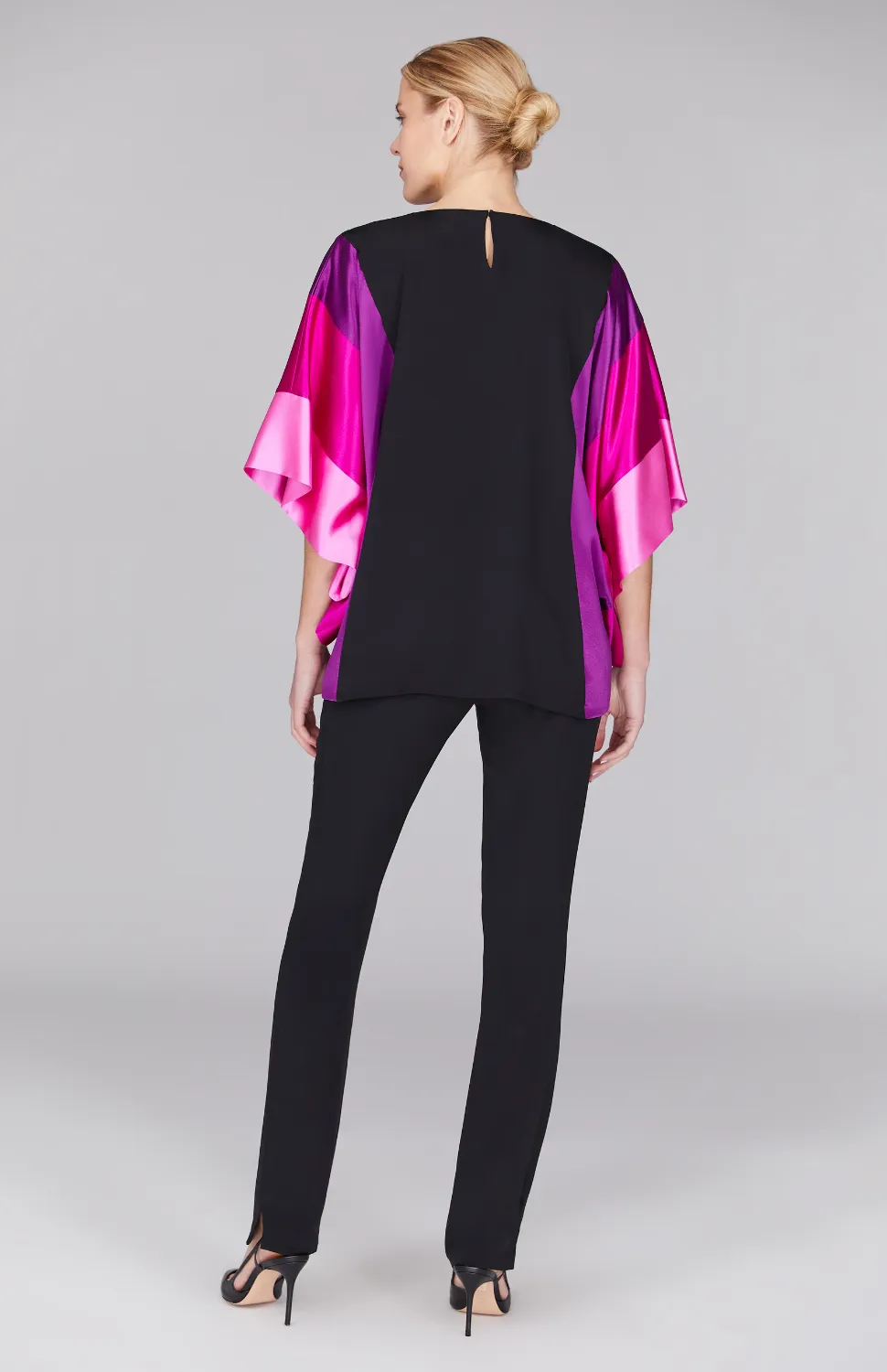 Silk Tunic w/Contrast Satin Bands & V Inset