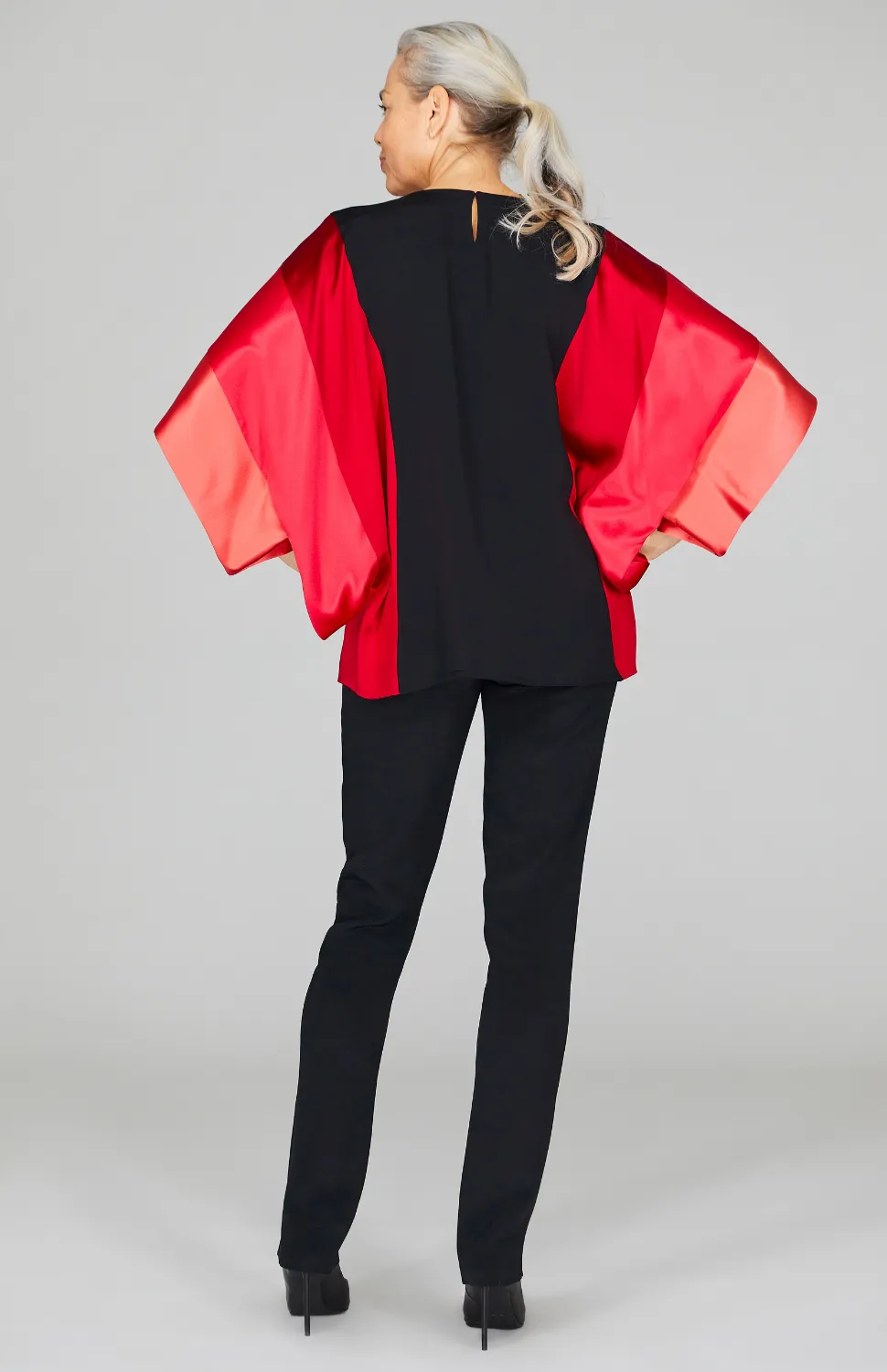 Silk Tunic w/Contrast Satin Bands & V Inset