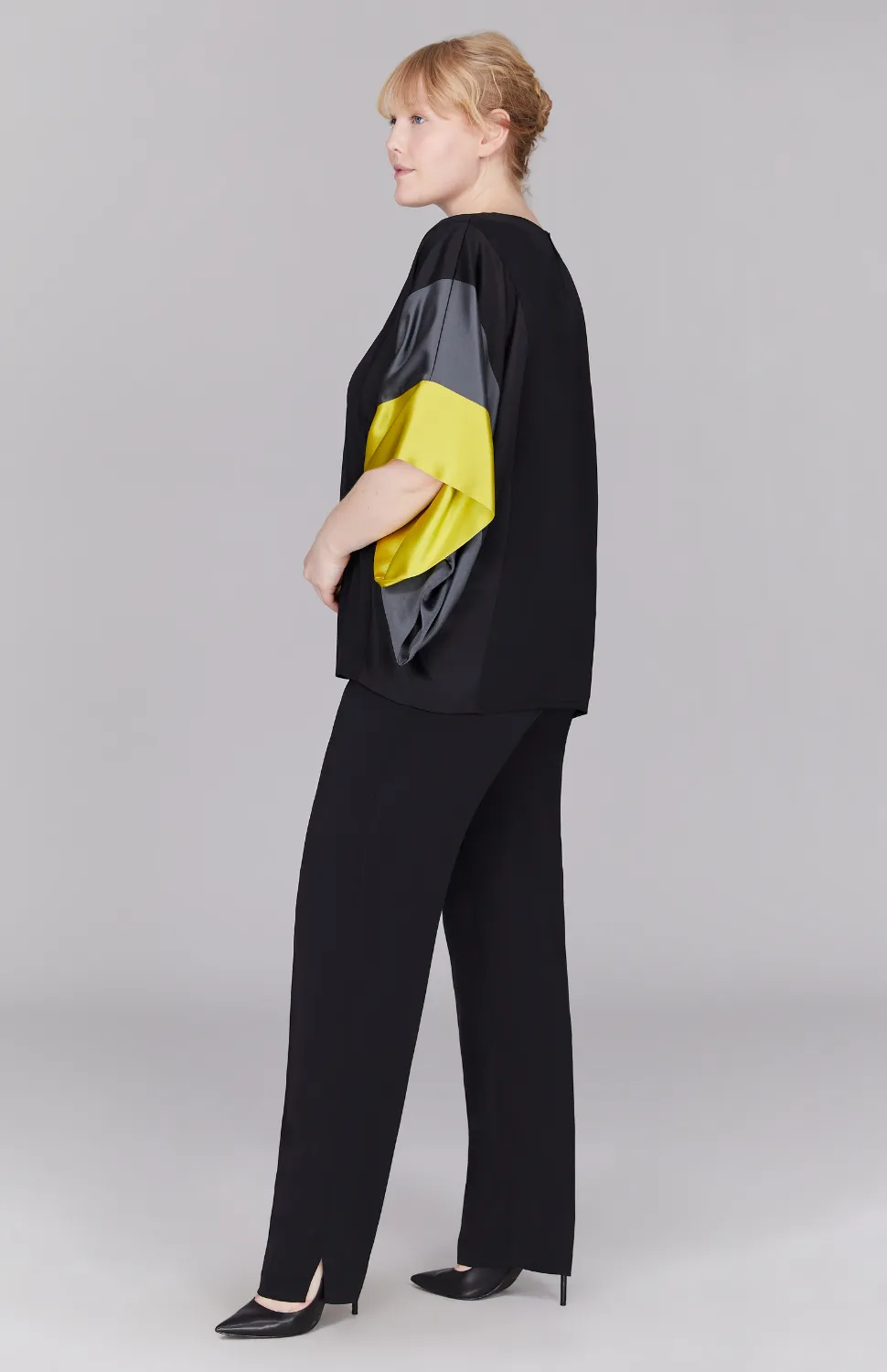 Silk Tunic w/Contrast Satin Bands & V Inset