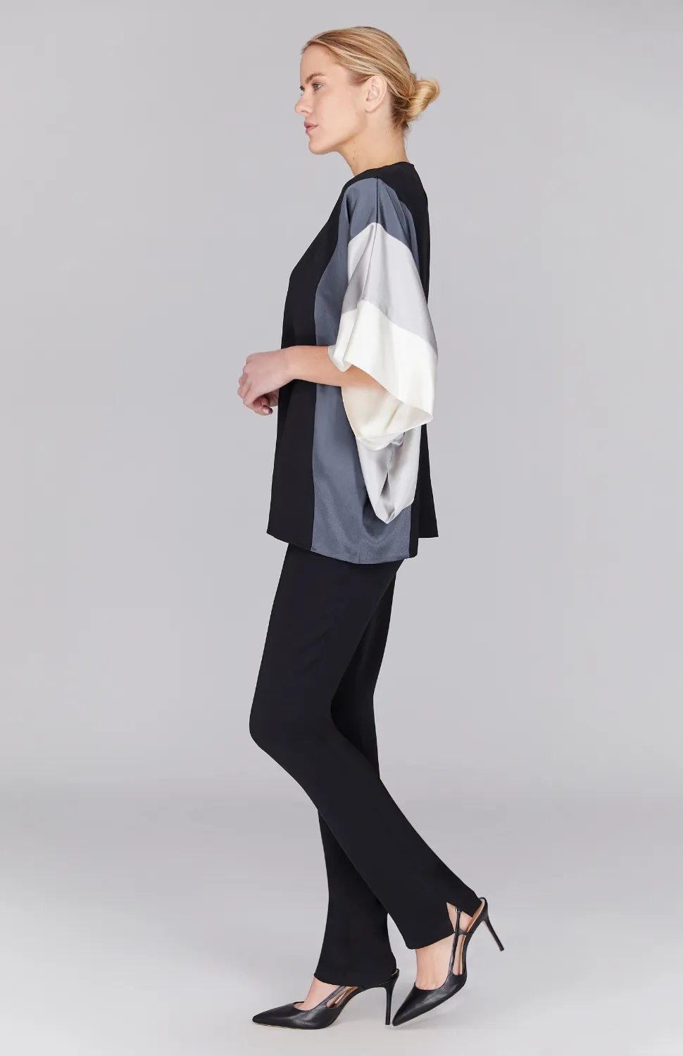 Silk Tunic w/Contrast Satin Bands & V Inset
