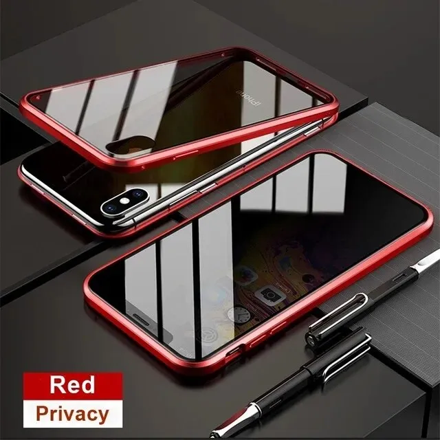 Silver Anti Peeping Magnetic Double Privacy Metal Case for iPhone Cover