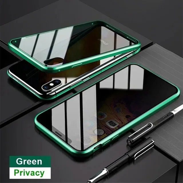 Silver Anti Peeping Magnetic Double Privacy Metal Case for iPhone Cover