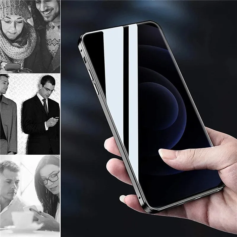 Silver Anti Peeping Magnetic Double Privacy Metal Case for iPhone Cover