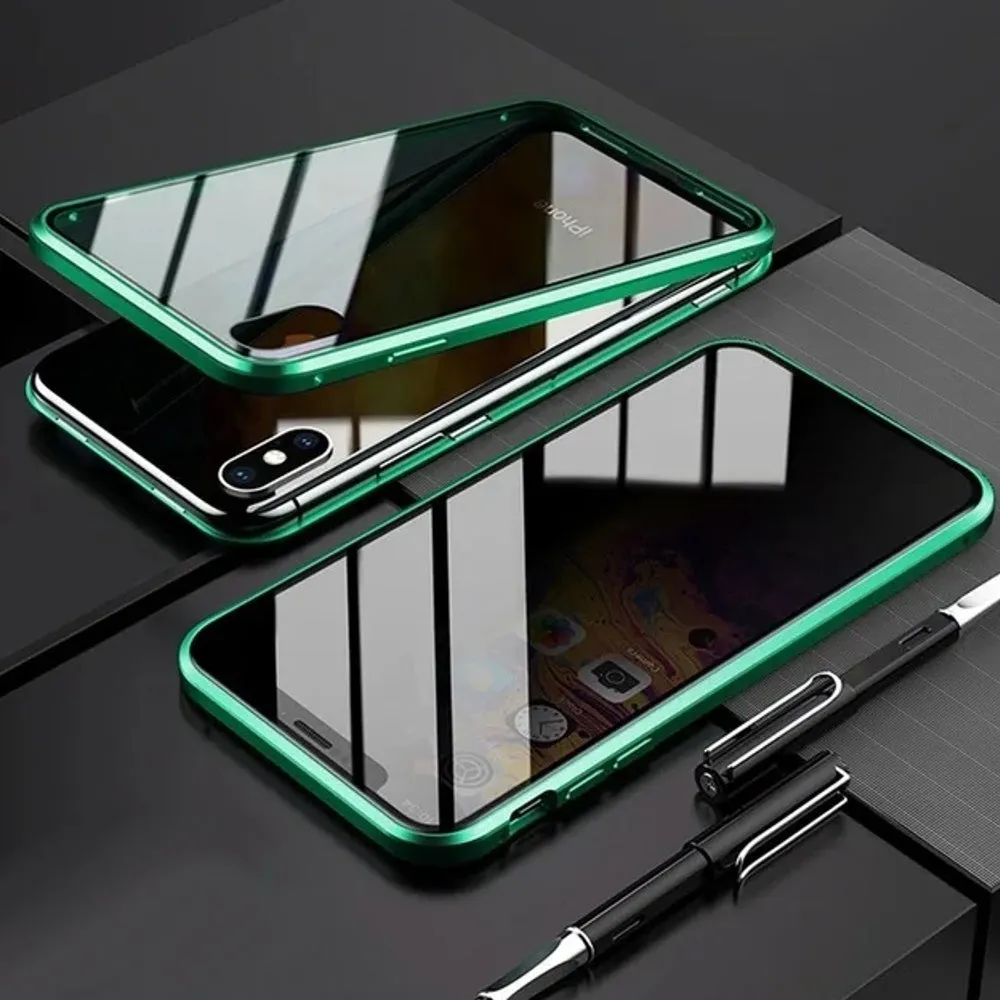 Silver Anti Peeping Magnetic Double Privacy Metal Case for iPhone Cover