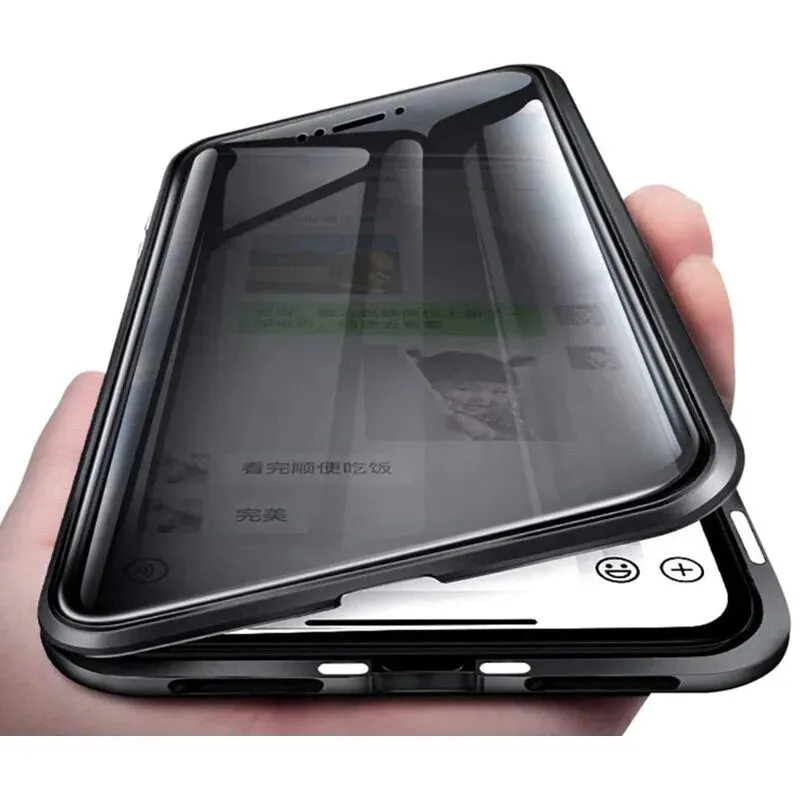 Silver Anti Peeping Magnetic Double Privacy Metal Case for iPhone Cover