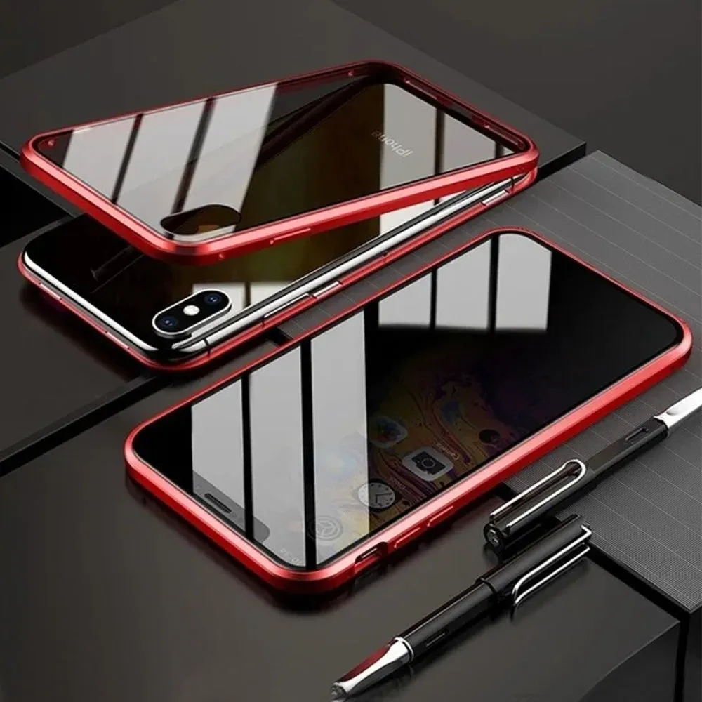 Silver Anti Peeping Magnetic Double Privacy Metal Case for iPhone Cover