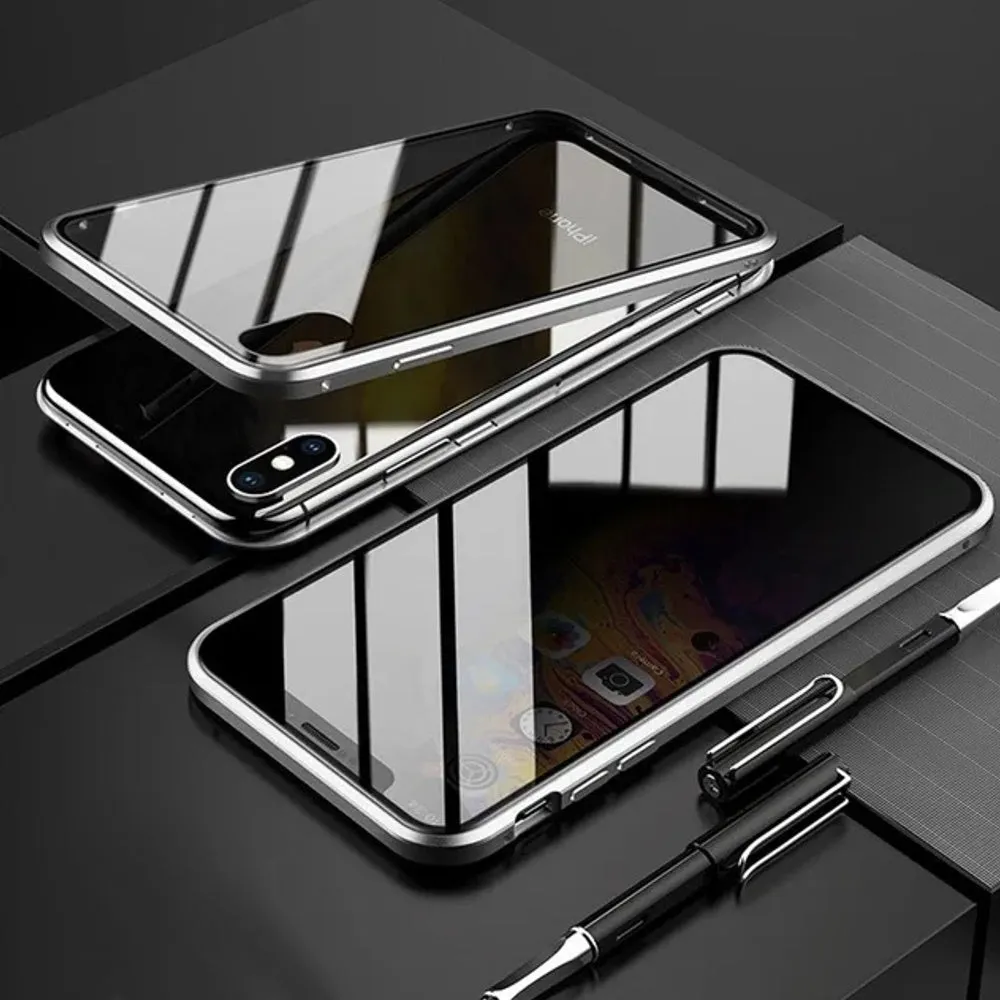 Silver Anti Peeping Magnetic Double Privacy Metal Case for iPhone Cover