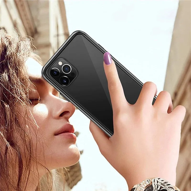 Silver Anti Peeping Magnetic Double Privacy Metal Case for iPhone Cover
