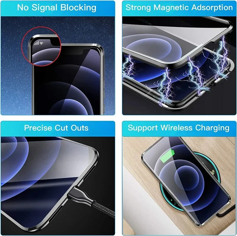 Silver Anti Peeping Magnetic Double Privacy Metal Case for iPhone Cover