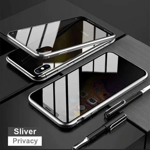 Silver Anti Peeping Magnetic Double Privacy Metal Case for iPhone Cover