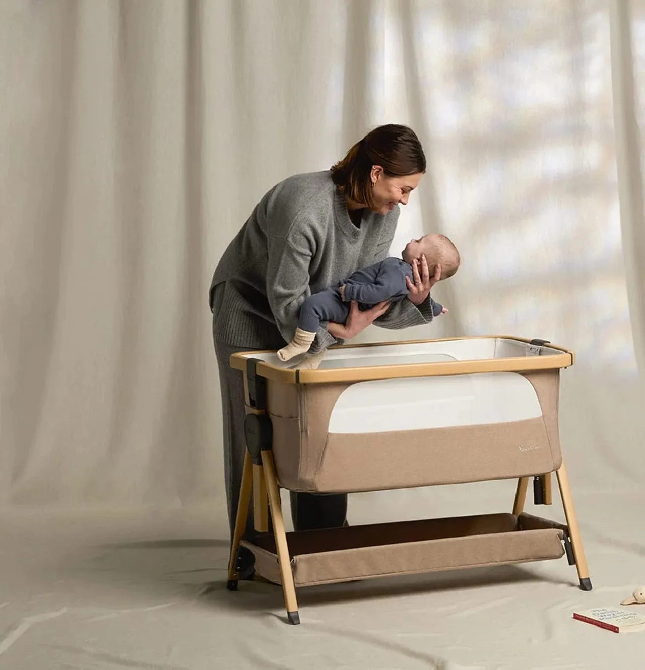 Silver Cross Lunar Bedside Crib - Oatmeal