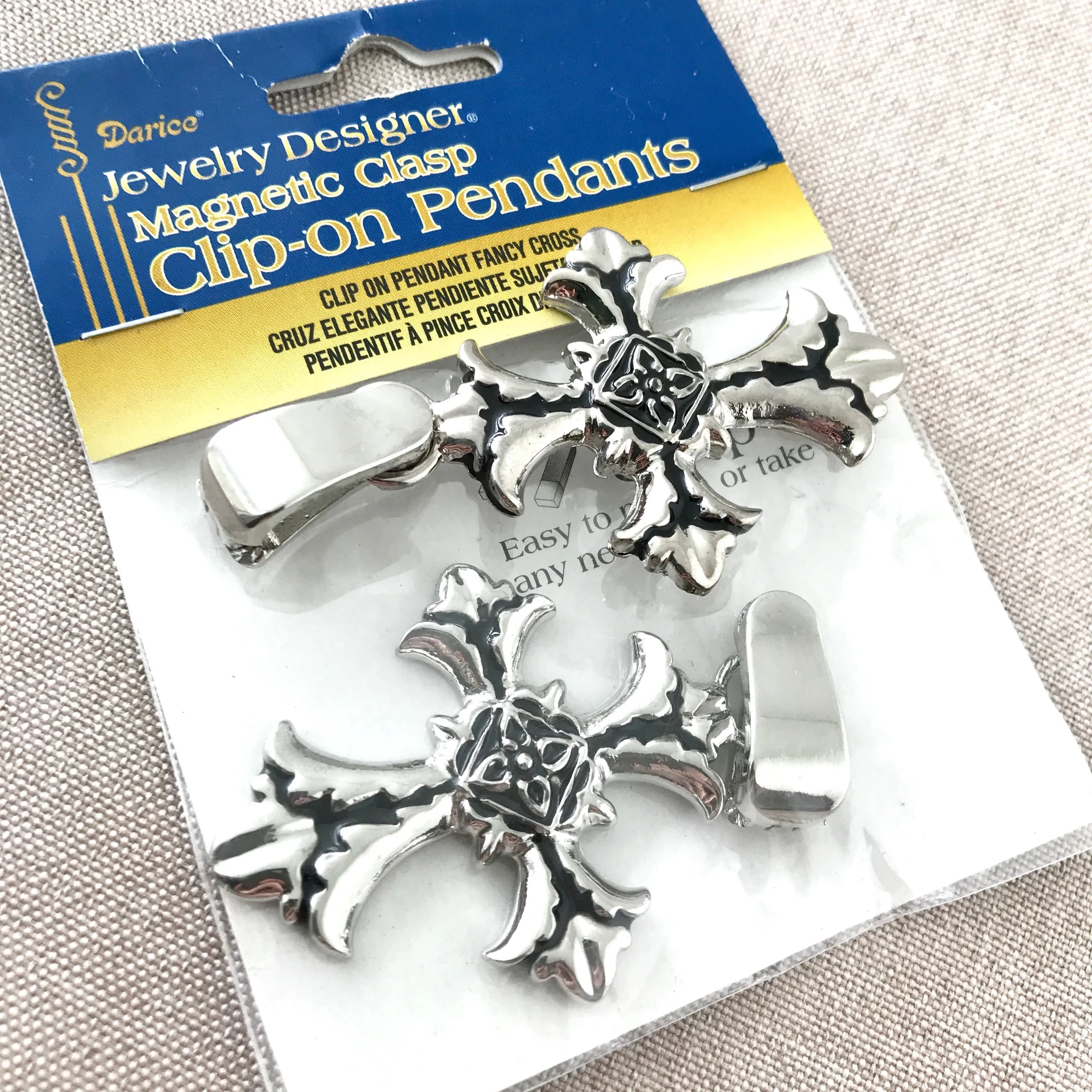 Silver Plated Cross Pendant with Magnetic Clip Clasp - Large - Silver Plated - 53mm x 38mm - Package of 2 Pendants
