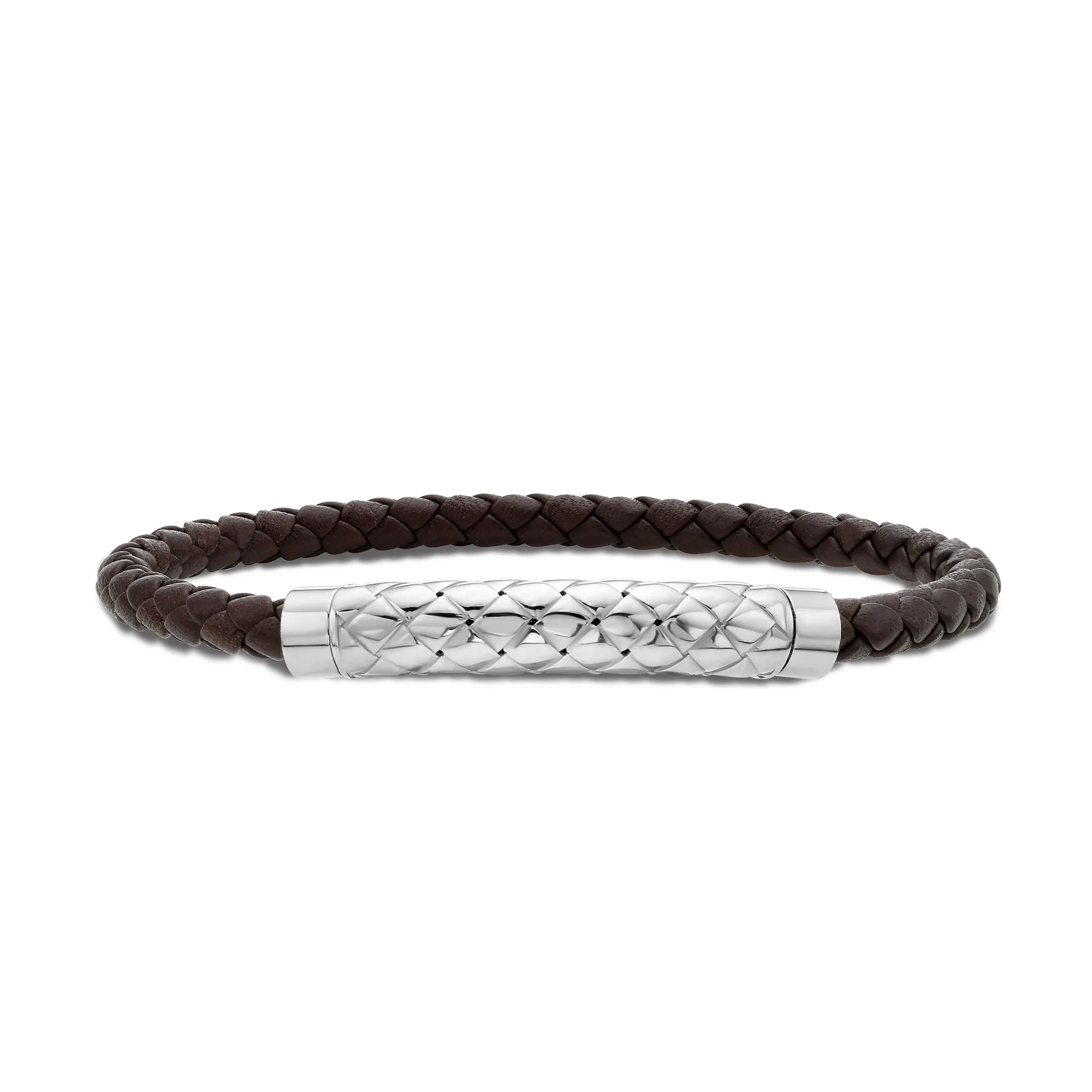 Silver Woven Bar Leather Bracelet