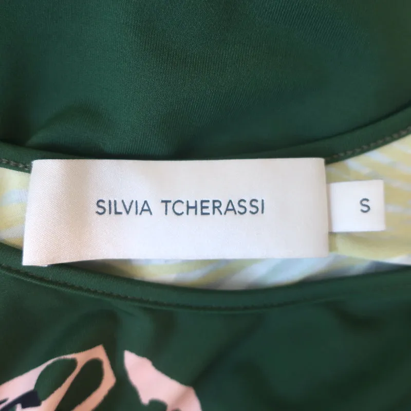 Silvia Tcherassi Ananya Asymmetric Midi Dress Green Printed Jersey Size Small
