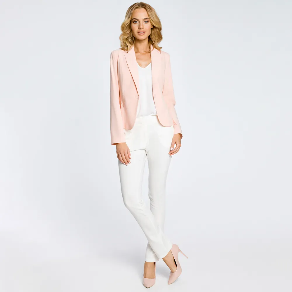 Single-button, long sleeve jacket with stem lapels