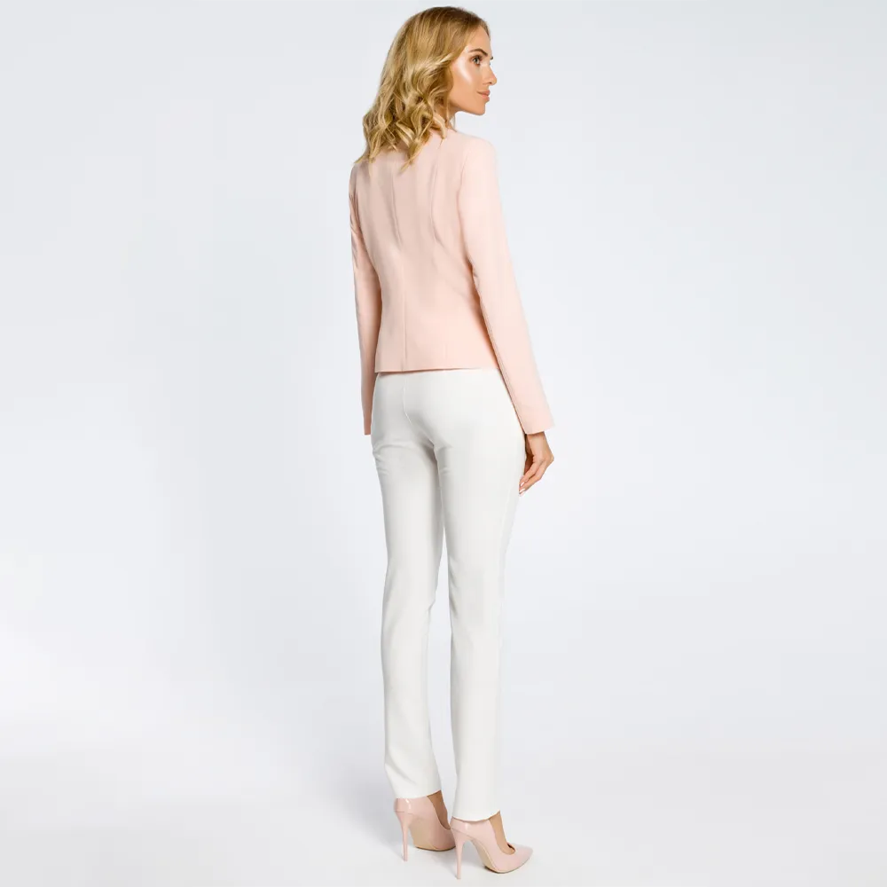 Single-button, long sleeve jacket with stem lapels