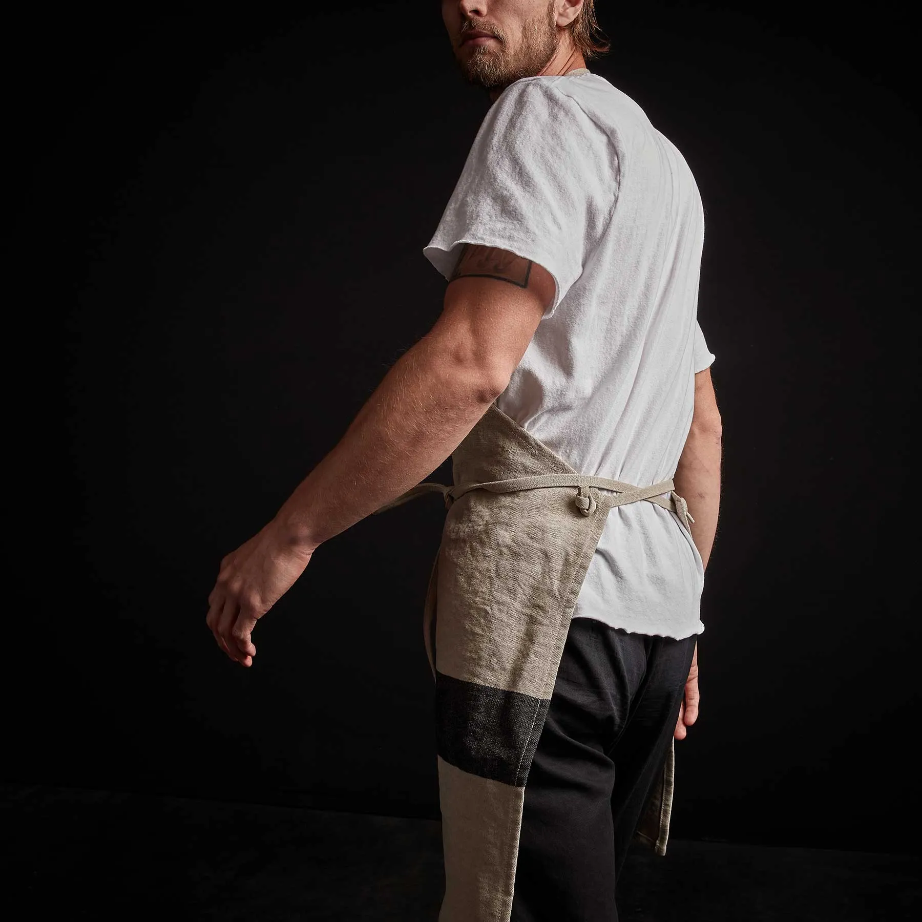 Single Stripe Chef's Apron - Natural/Black