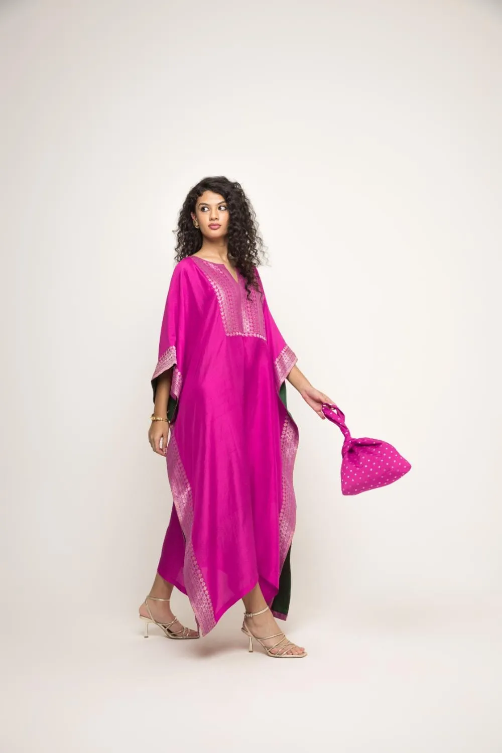 Siya- Silk Kaftan With Brocade Detail