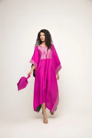 Siya- Silk Kaftan With Brocade Detail