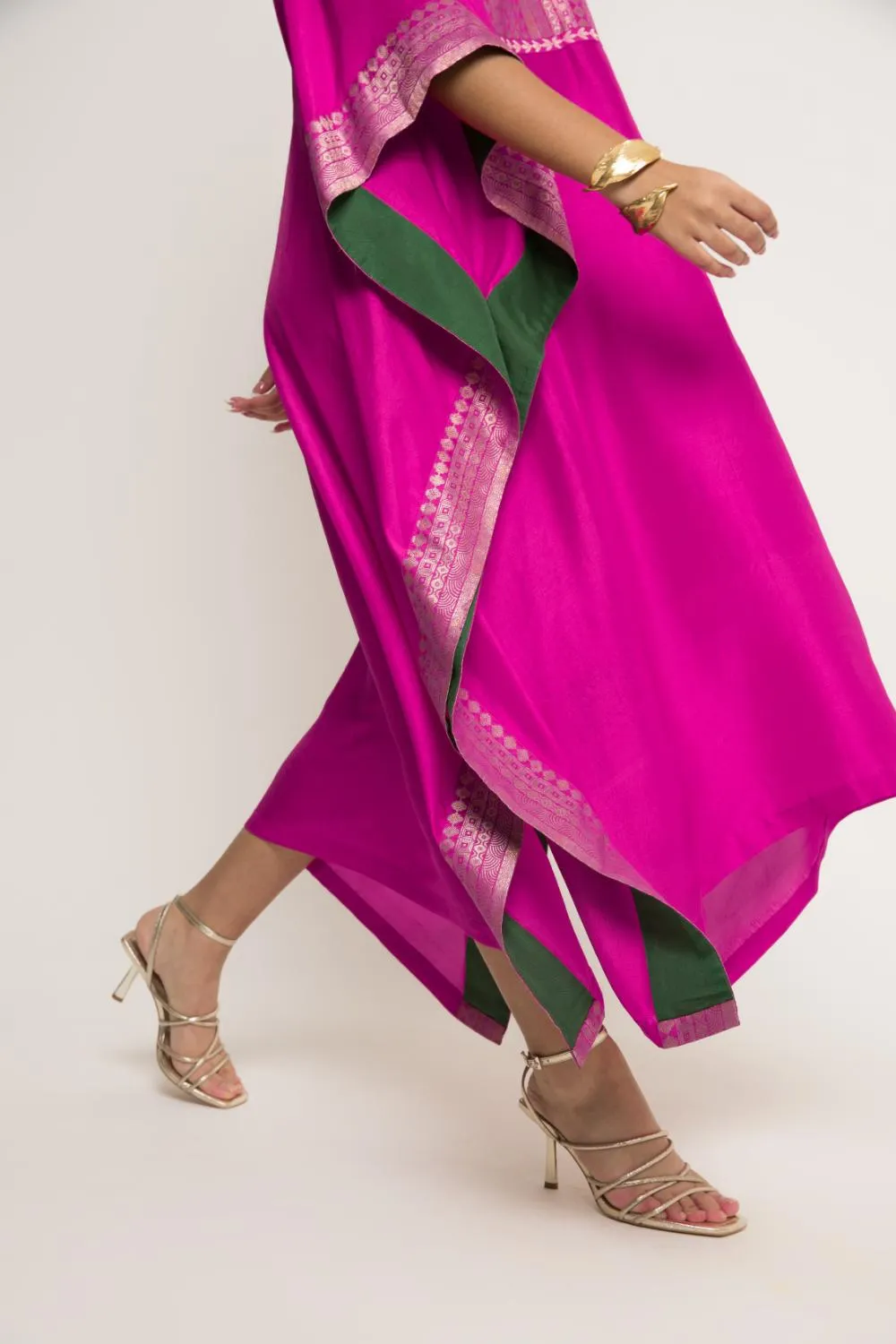 Siya- Silk Kaftan With Brocade Detail
