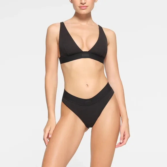 SKIMS Cotton Rib Plunge Bralette, NWT.