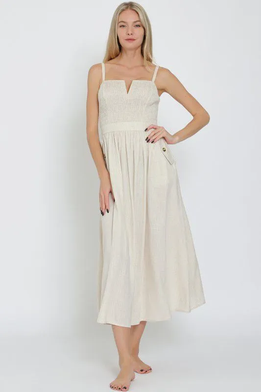 Smocked oatmeal strap dress (Preorder)